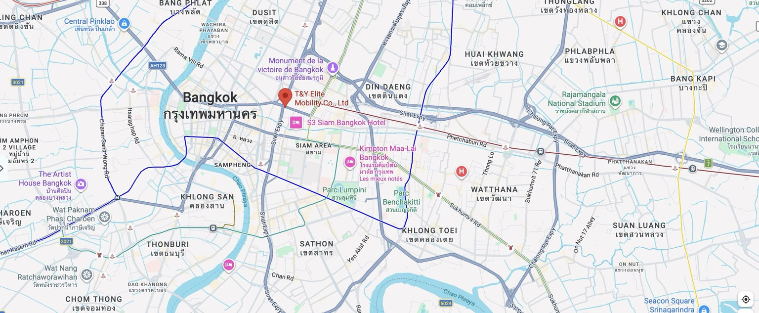 Map of T&Y Elite Mobility and nearby Bangkok hotels